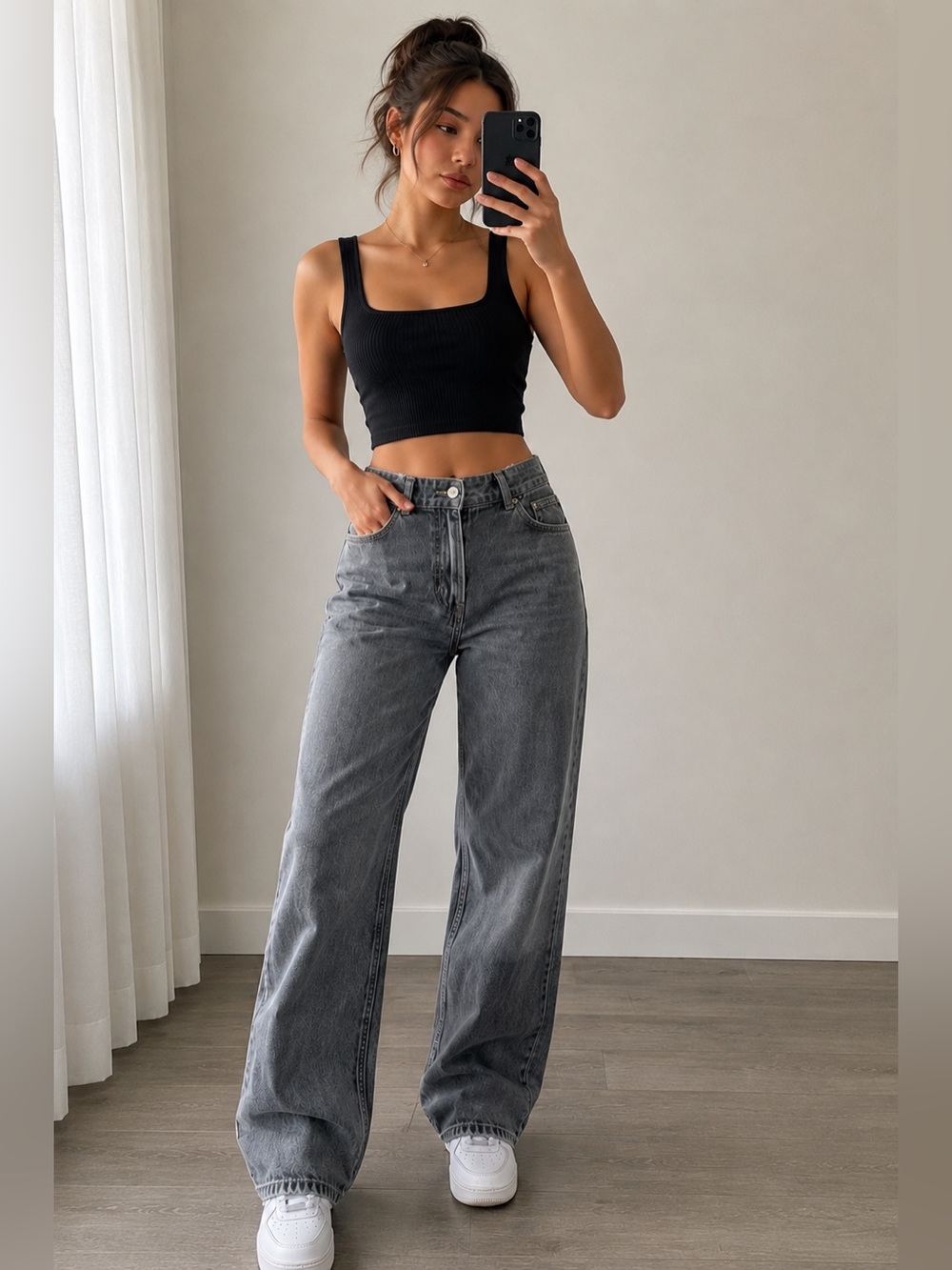 Zara Gray Wash Wide Leg Jeans Size 4 26 High Rise Denim